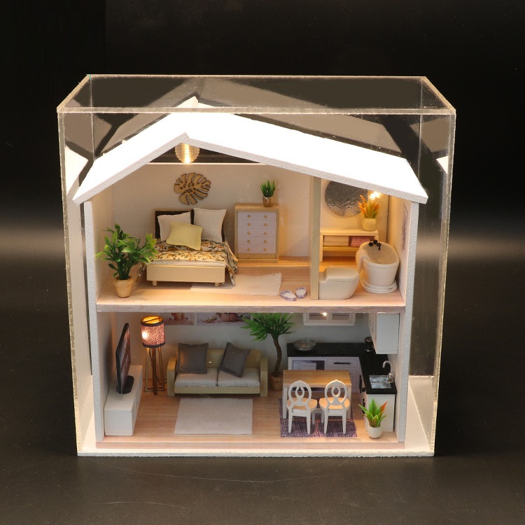 Mô hình nhà DIY Doll House Light Time Kèm Đèn LED và Mica chống bụi