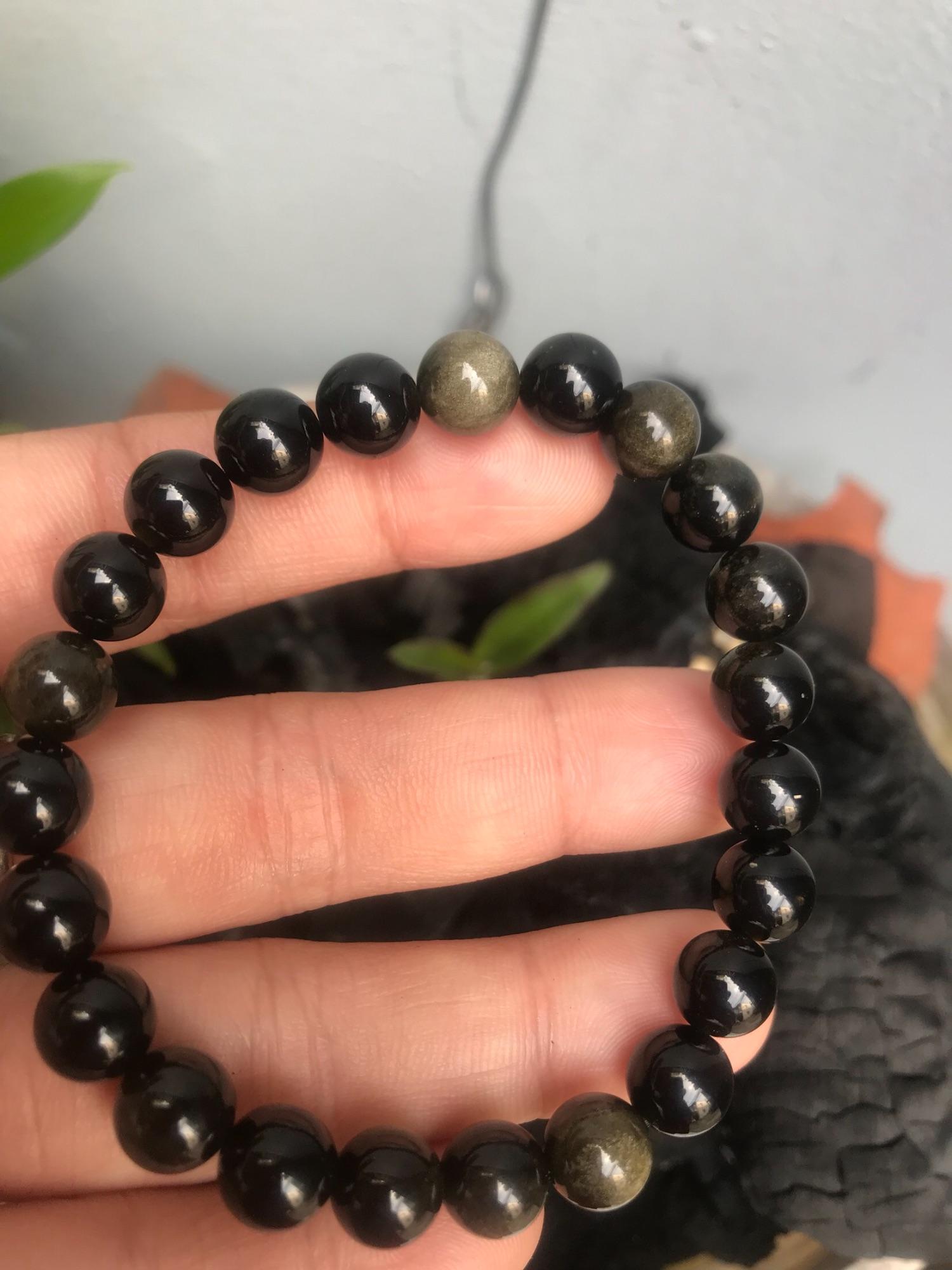 VÒNG ĐÁ MẮT MÈO OBSIDEN 8LY NỮ MỆNH THUỶ ĐÁ TỰ NHIÊN