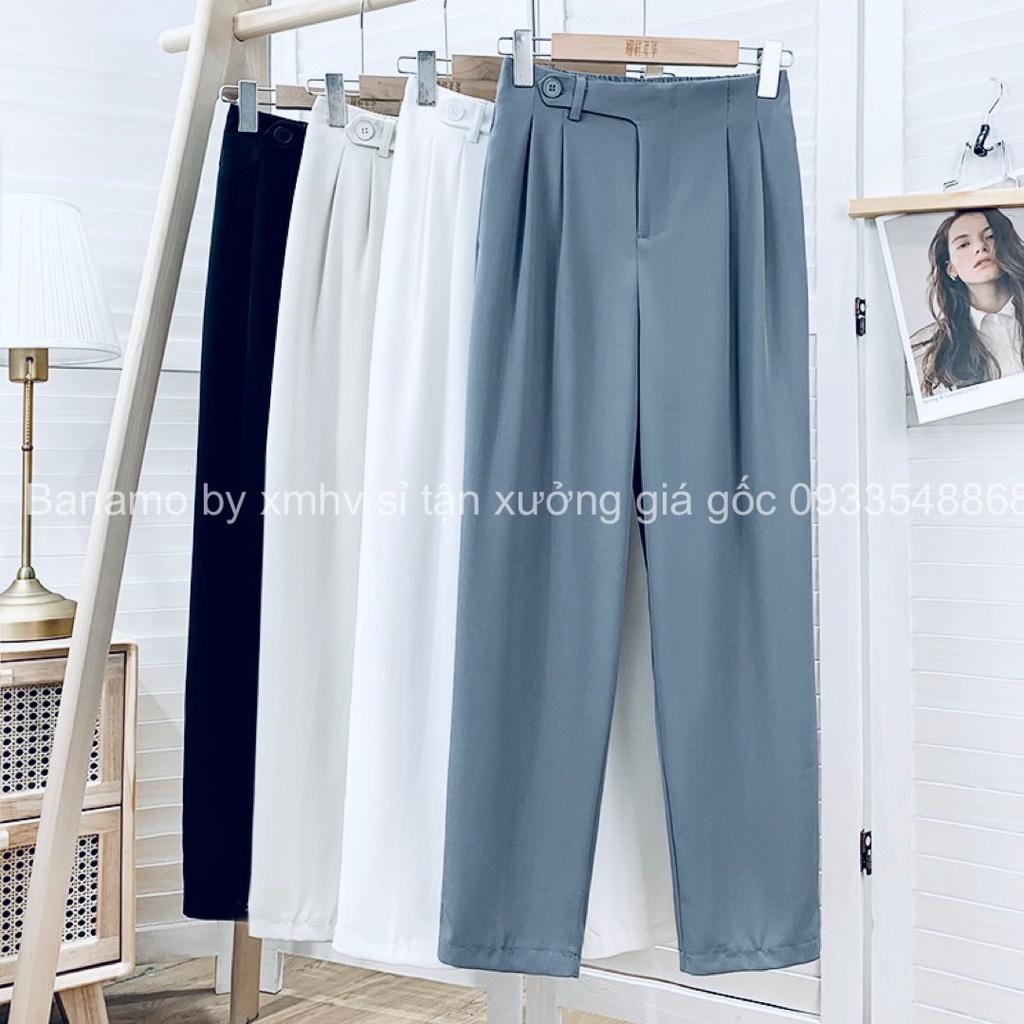 Quần baggy đi học đi làm đi chơi 1 khuy lệch chun sau 4 màu hottrend đen trắng xanh kem thời trang Banamo Fashion 8334