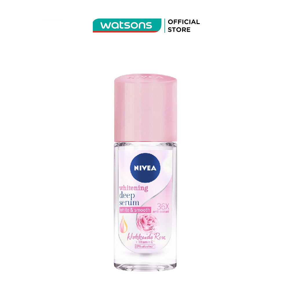 Lăn Ngăn Mùi Nivea Whitening Deep Serum Hokkaido Rose 0% Alcohol Roll On Hương Hoa Hồng 40ml