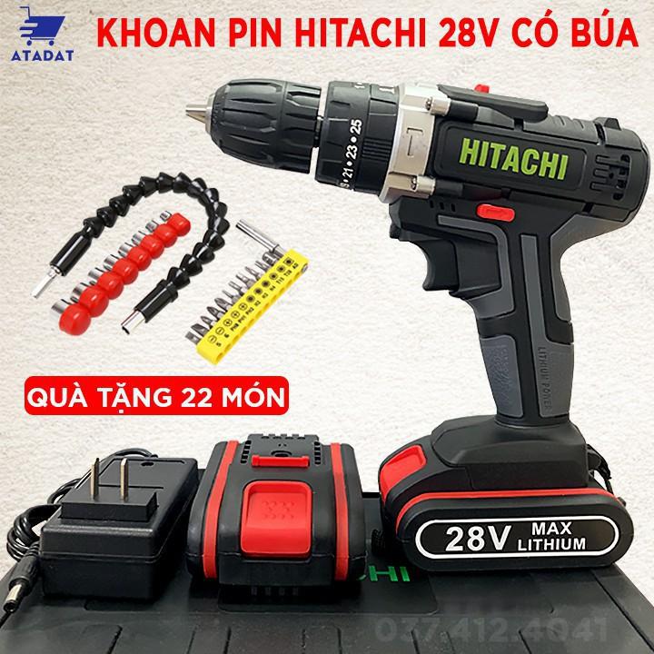 MÁY KHOAN PIN HITACHI 28V- LÕI ĐỒNG- PIN 5 CELL- CÓ BÚA (khoan tường, sắt , bắt vít