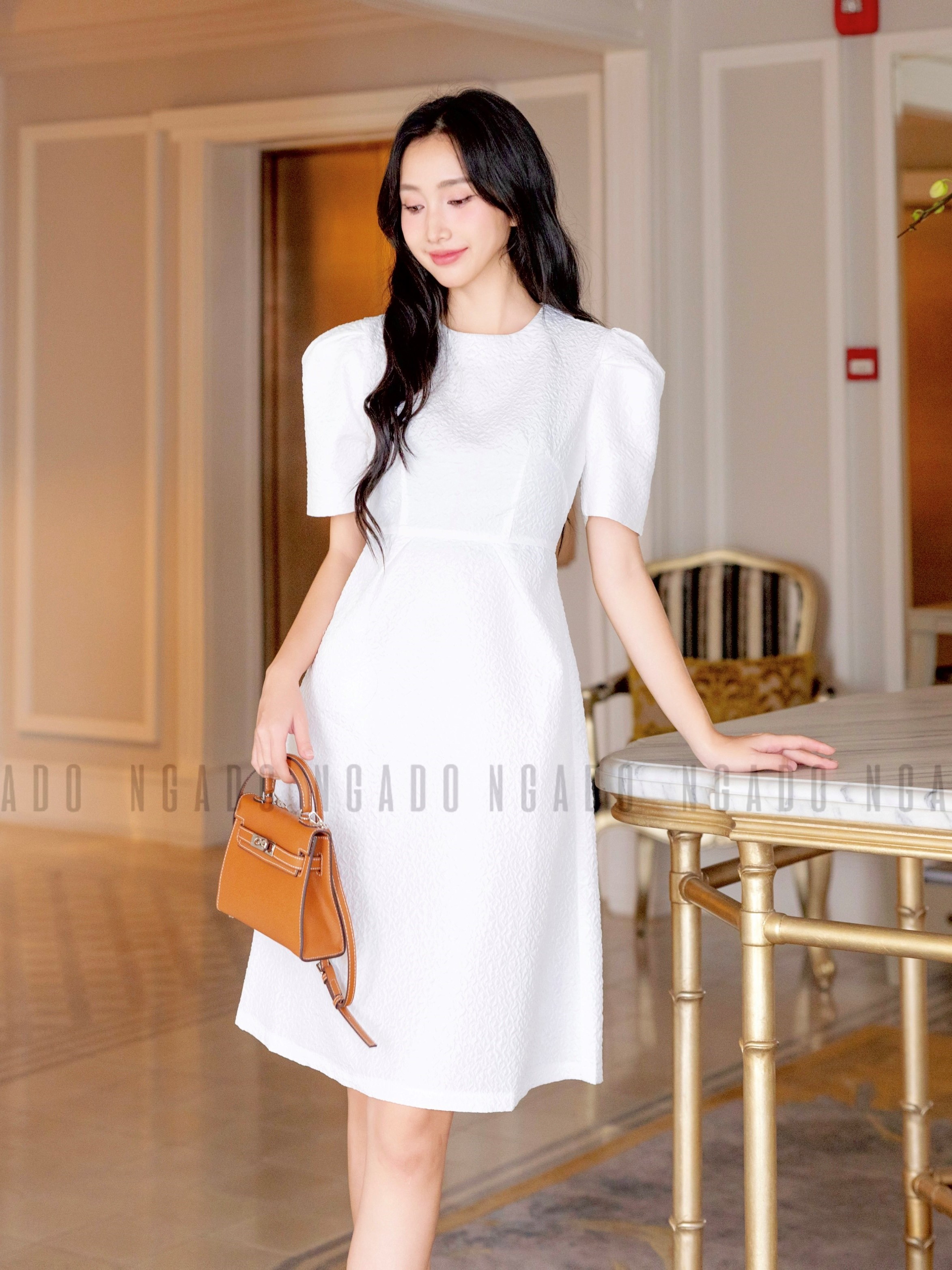 Đầm taffeta gấm trắng NGADO, Đầm dự tiệc sang chảnh, Đầm thiết kế