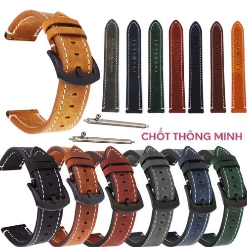 Dây đồng hồ da bò sáp chốt thông minh cho 18mm 20mm 22mm 24mm cho đồng hồ thông minh dây da bò thật