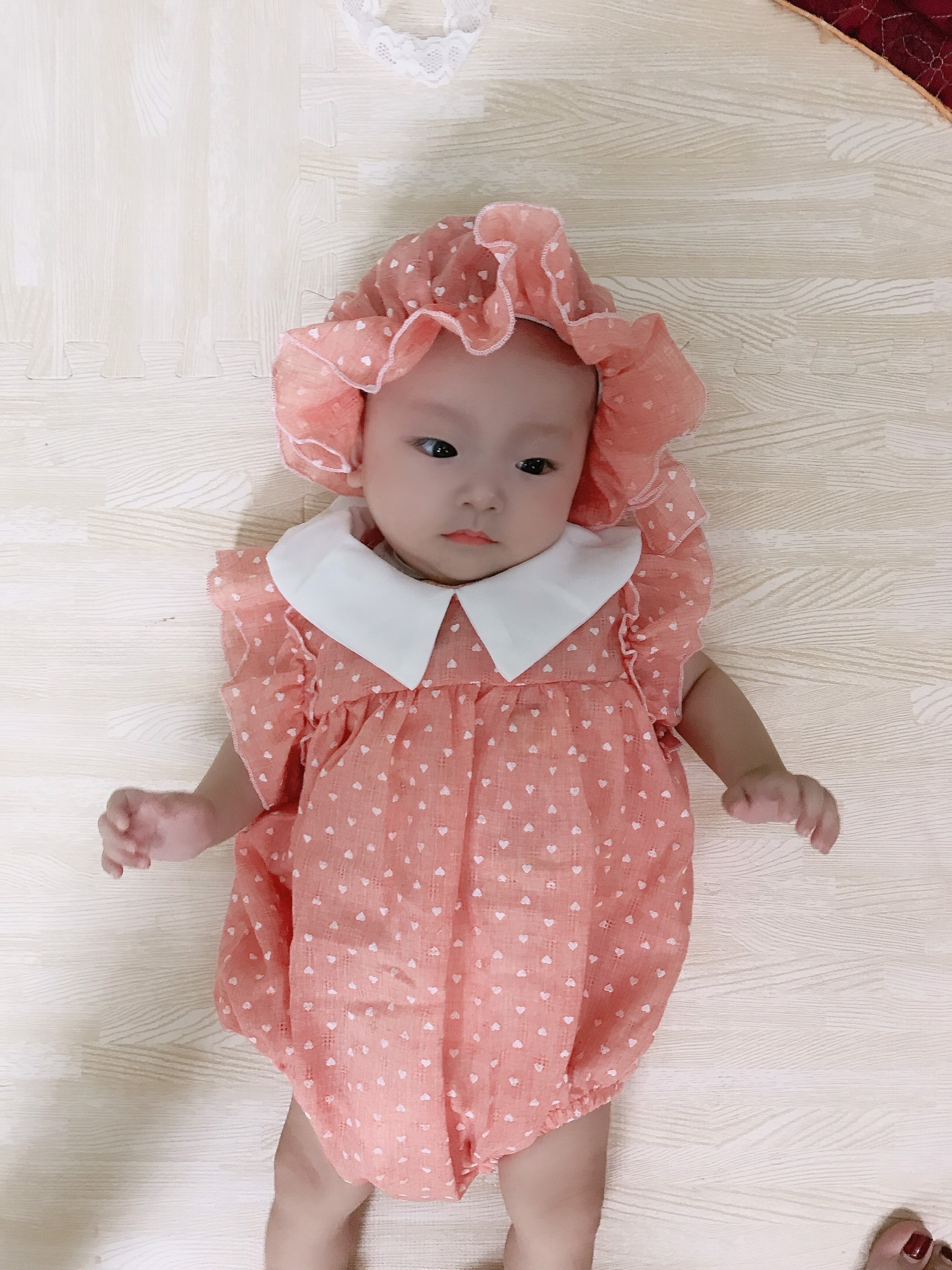 Bodysuit , Áo Liền Quần Chấm Bi Cam Bé Gái 3 đến 12kg Chất Đũi Thông Hơi