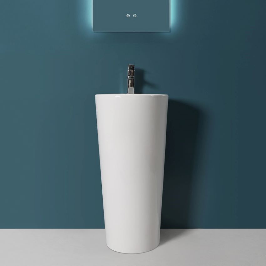Lavabo trụ đứng màu trắng kiểu tròn, thiết kế thanh lịch, hiện đại
