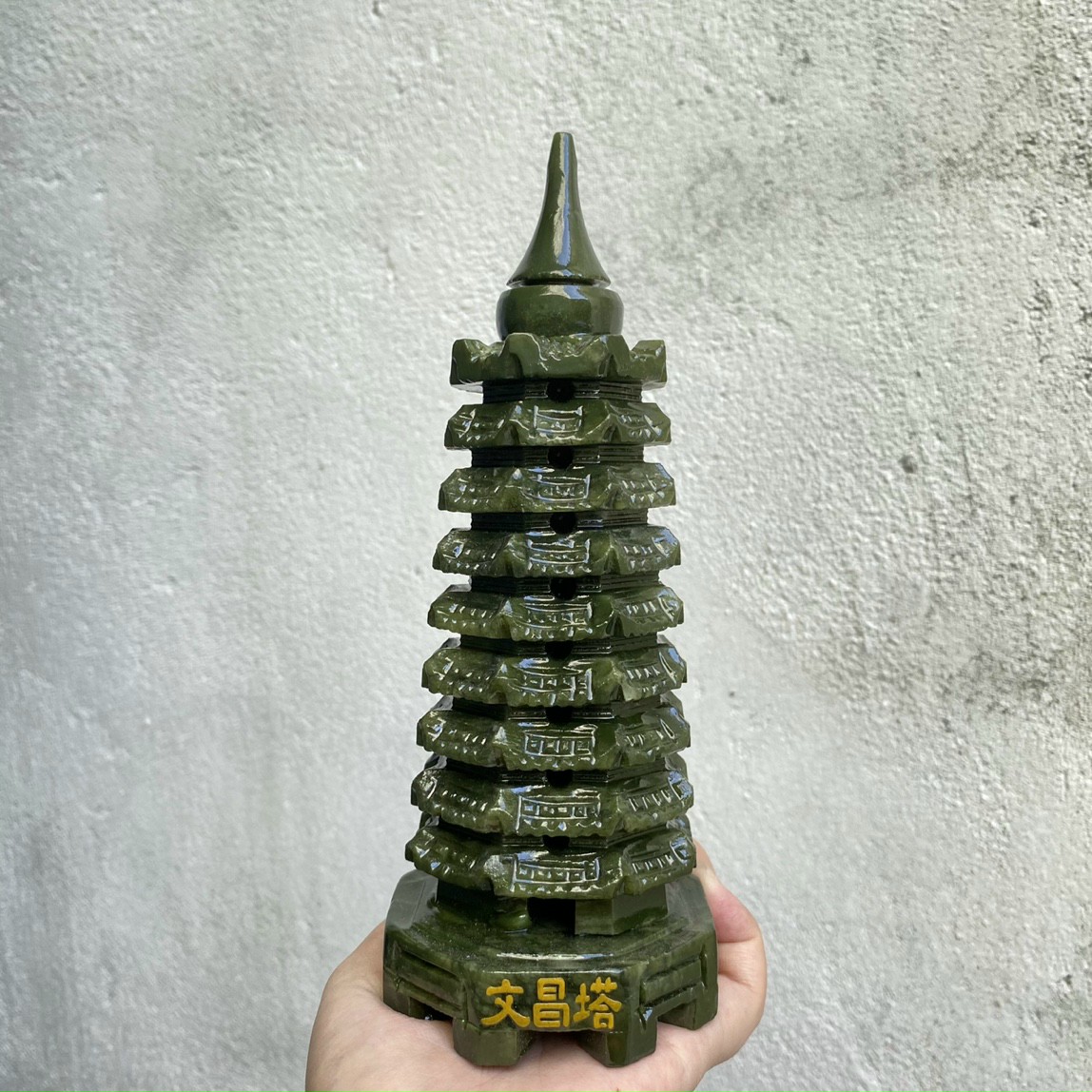 Tháp Văn Xương đá ngọc Serpentine - cao 15cm