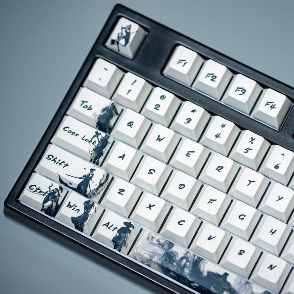 Keycap PBT dành cho Bàn phím cơ không dây RK61 – Chính hãng Royal Kludge. 61 phím, Hoạ tiết Kiếm Khách, công nghệ in Dye–sub, bền đẹp. OEM Profile.