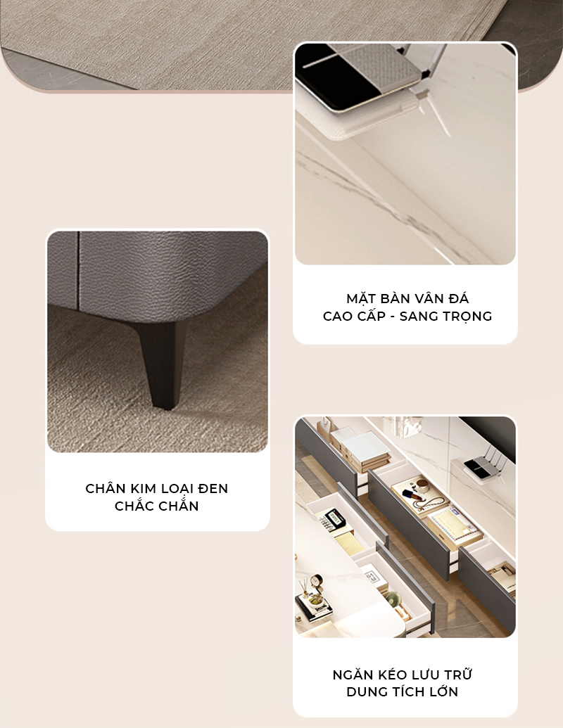 Bàn trà sofa phòng khách họa tiết vân đá bọc da cao cấp phong cách sang trọng - GP379