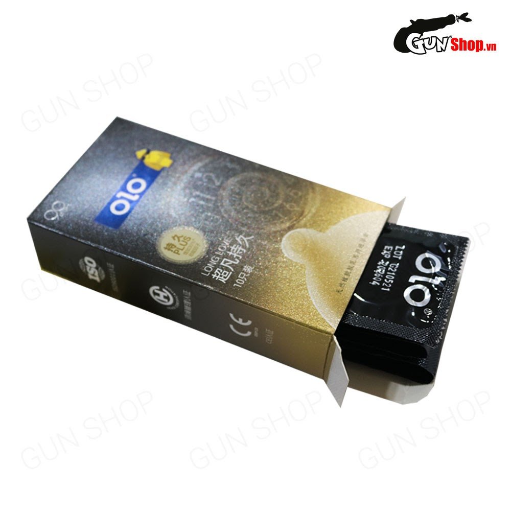 [Hộp 10 cái] Bao cao su OLO 0.01 Black - Siêu mỏng, kéo dài thời gian kèm 1 chiếc BCS Gun Super Thin