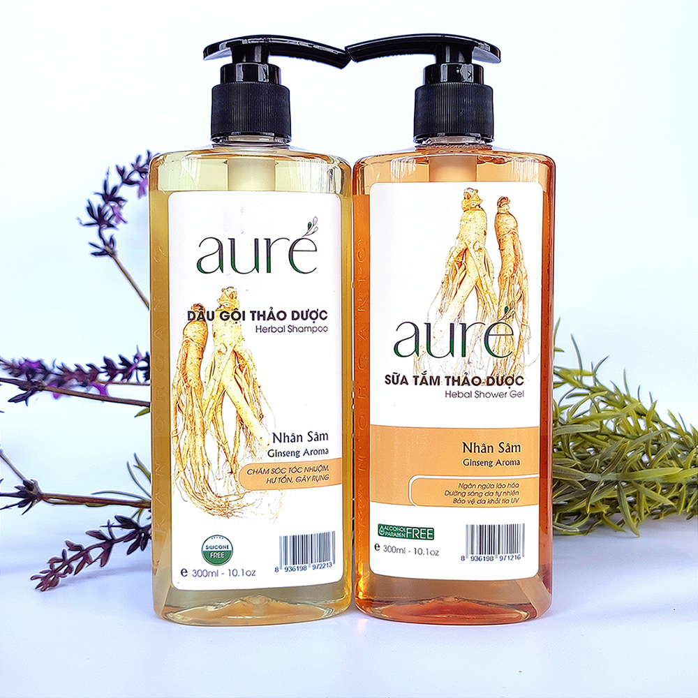 [COMBO Siêu Khuyến mại] AURÉ, Sữa tắm thảo dược, Nhân sâm + Dầu gội thảo dược, Nhân sâm, Chai 300ml