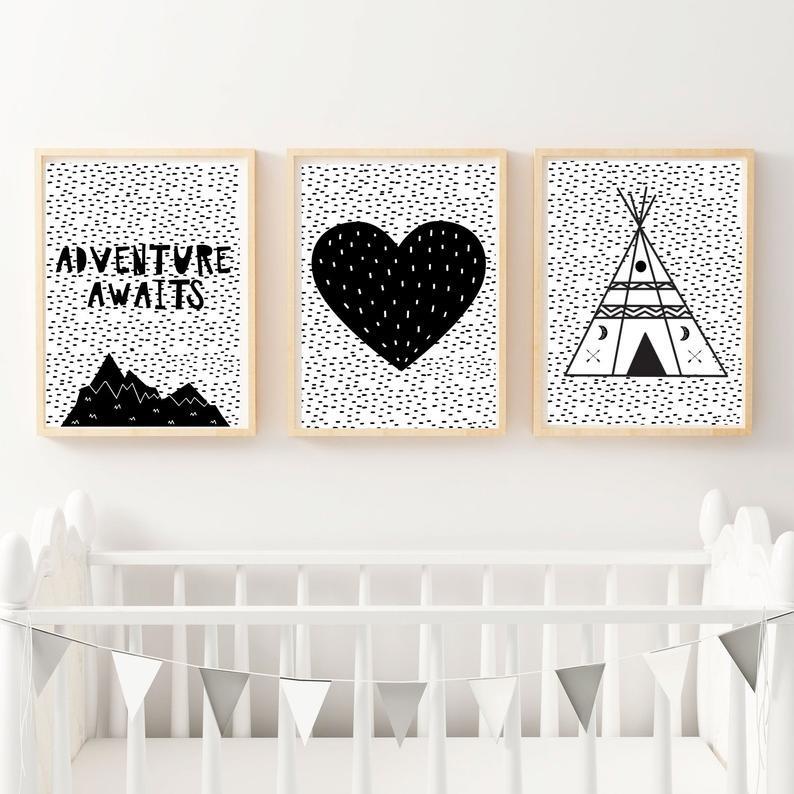 Tranh trang trí phòng bé hiện đại khung gỗ - TONE đen trắng - Xingdecor