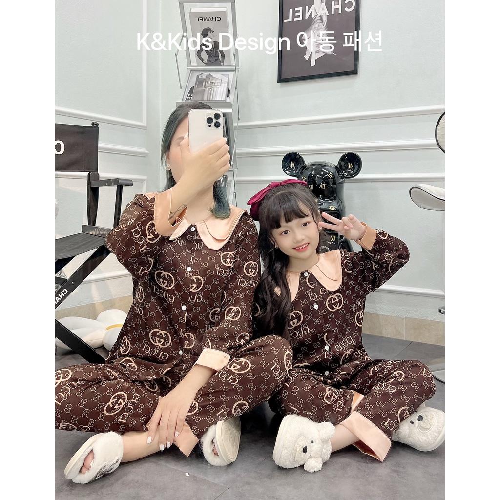 Đồ bộ ngủ bé gái, bộ pijama dài tay cho bé size 16-30kg chất lụa satin mềm mát