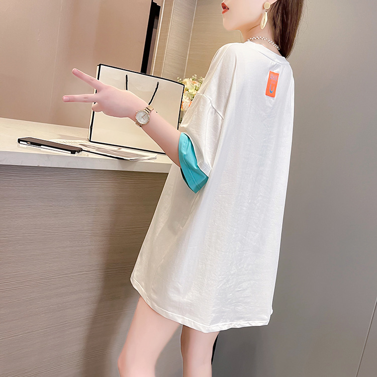 Mùa hè mới 2023 Áo thun phiên bản Hàn Quốc dáng rộng Plus size nữ in chữ in đơn giản áo thun nữ cổ tròn ngắn tay