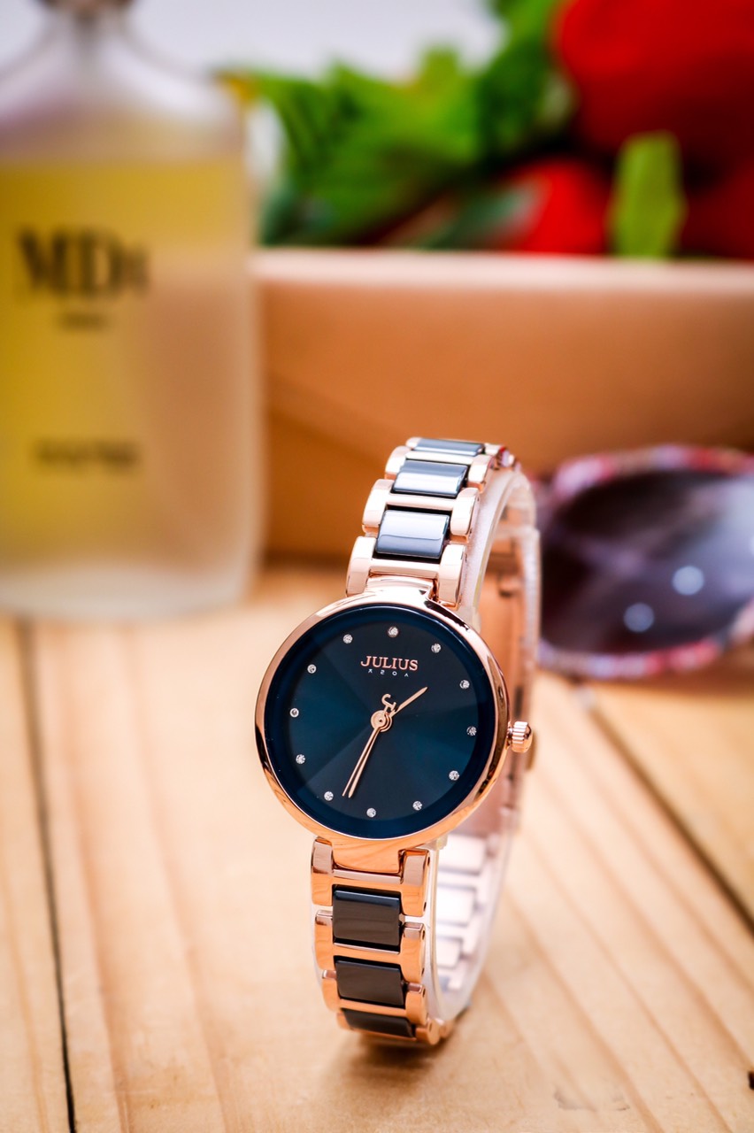 Đồng Hồ Nữ Julius Hàn Quốc JA1209C Dây Thép Phối Ceramic Thanh Lịch