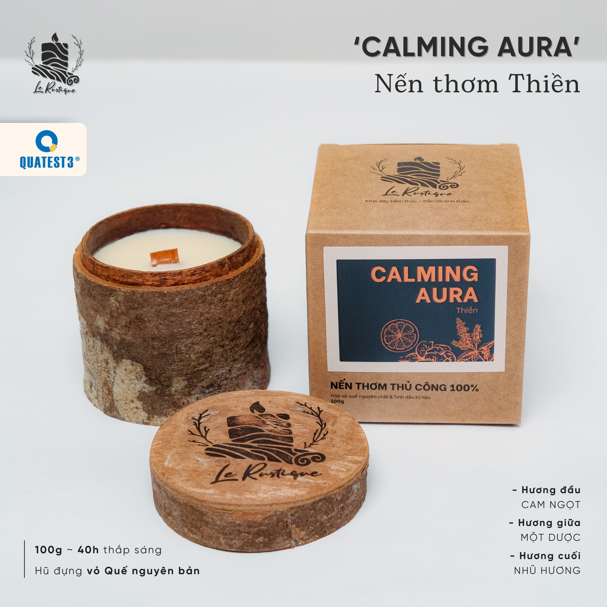 Nến Thơm Trị Liệu Le Rustique Thiền Định (Calming Aura) - Nến Thơm Cao Cấp - An Toàn Sức Khỏe