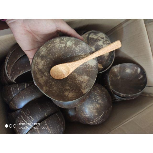 Combo - Bát gáo dừa & Muỗng gỗ dừa giá rẻ | Bát trộn mask | Quậy bột