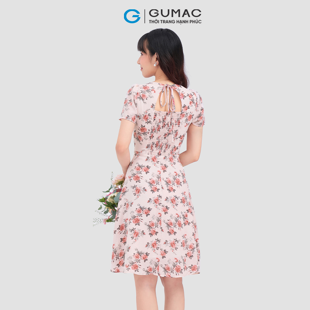 Đầm dáng xòe GUMAC DC12009 họa tiết hoa lưng kiểu