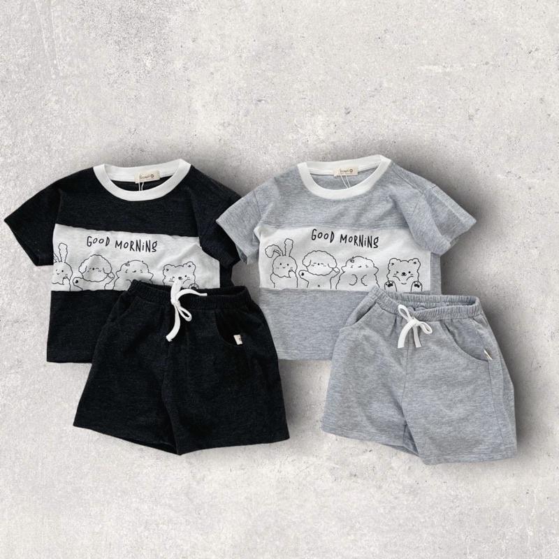 Bộ Cotton Phối Thân In Gấu Beemo Mềm Đẹp Unisex Bé Trai Bé Gái