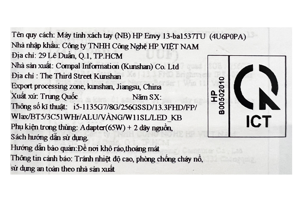 Laptop HP Envy 13 ba1537TU i5 1135G7/8GB/256GB/13.3"F/Win11//Vàng - Hàng chính hãng
