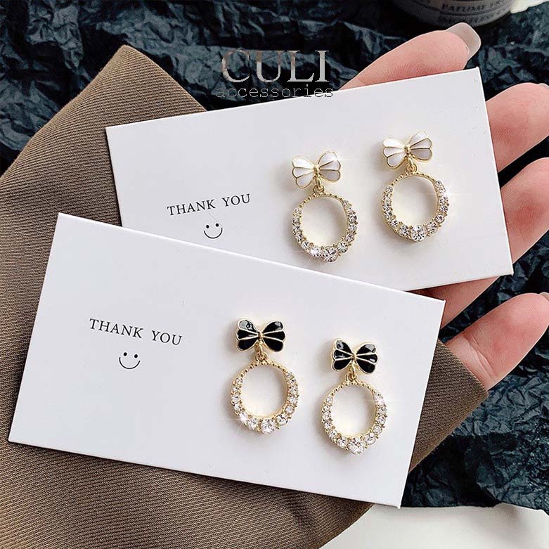 Khuyên tai dáng dài hình nơ kết đá xinh xắn, style Hàn Quốc HT613 - Culi accessories