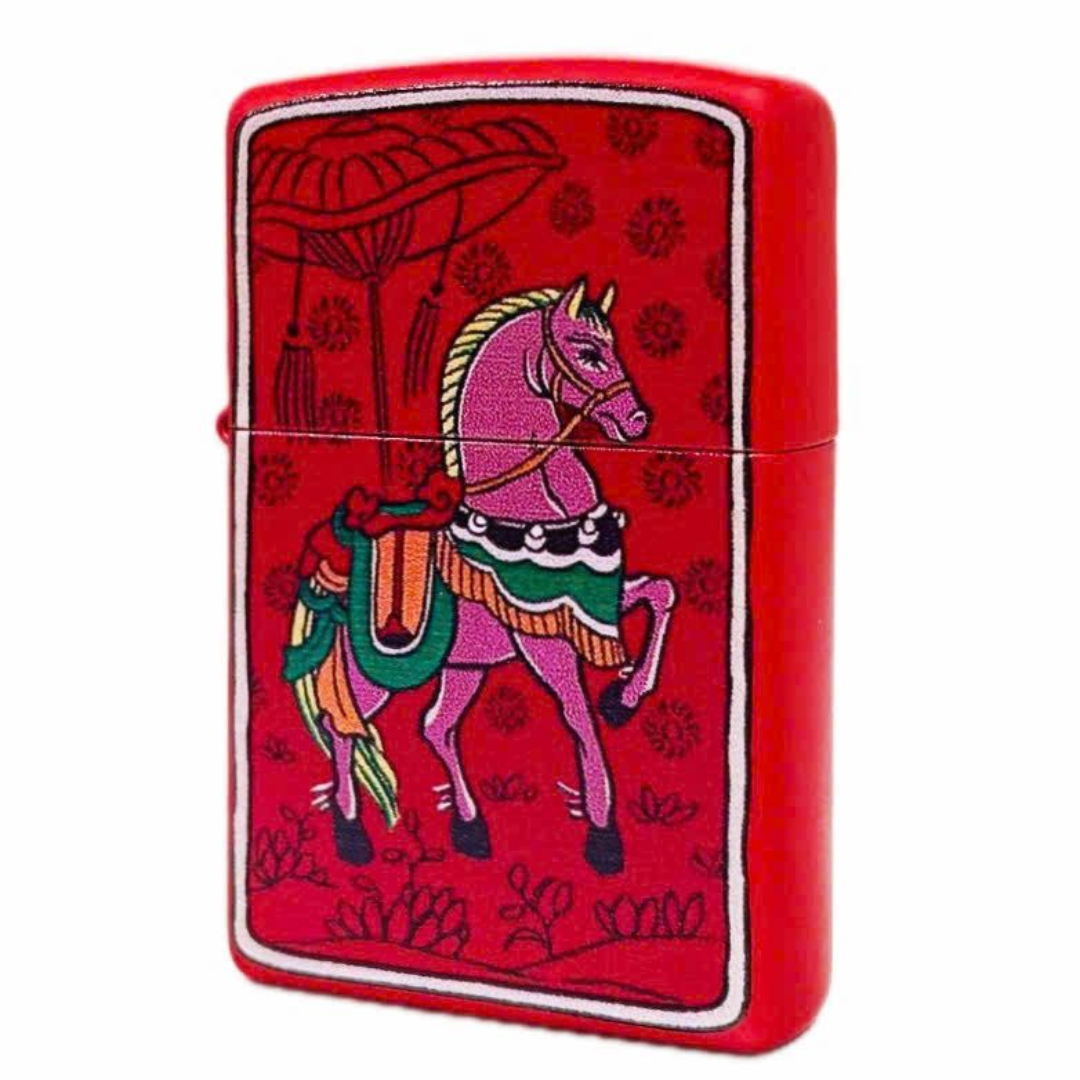 Bật lửa Zippo Year of the Horse - Phiên Bản 12 Con Giáp (Tuổi Ngọ) Thiết Kế Việt Nam, Sơn Tĩnh Điện Đỏ May Mắn Chính Hãng