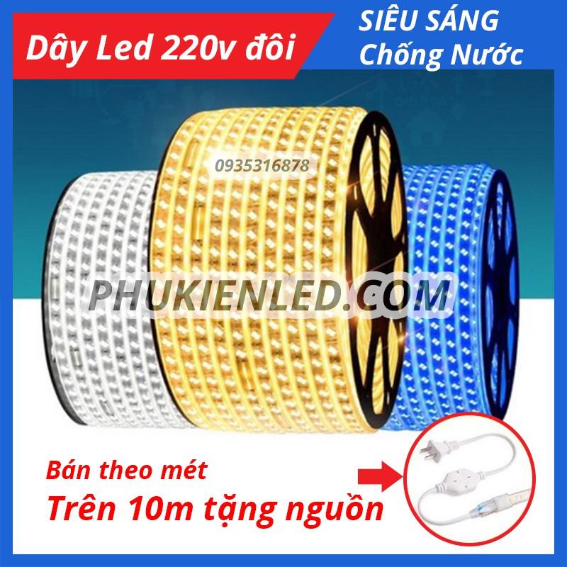 Đèn Led dây đôi chống nước ống nhựa 220V (bán theo m) 10m trở lên Tặng Nguồn - Đèn Led quấn cây dây đôi 2835