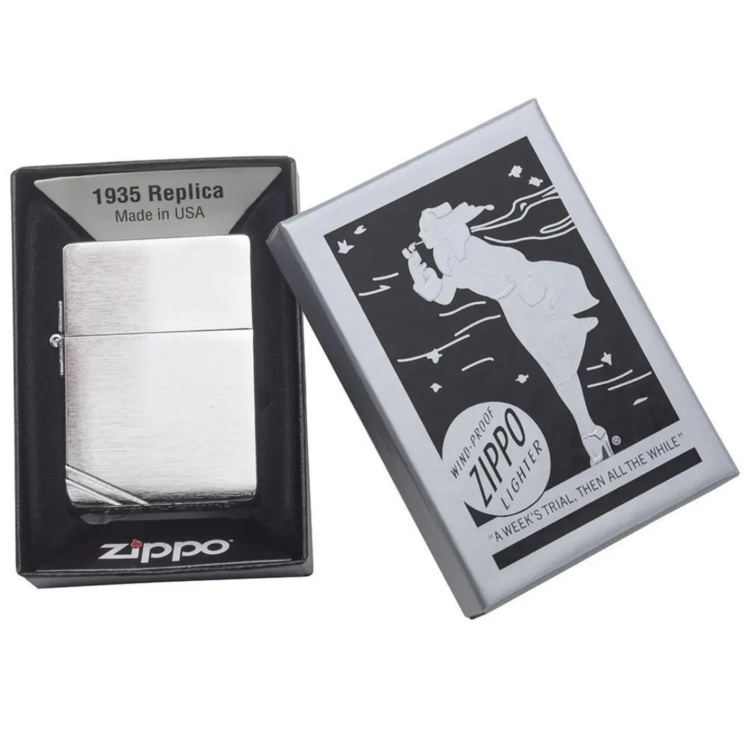 Zippo 1935 Replica Brushed Chrome - Phiên Bản Tái Bản Năm 1935 - Bật Lửa Chống Gió Chính Hãng Mỹ