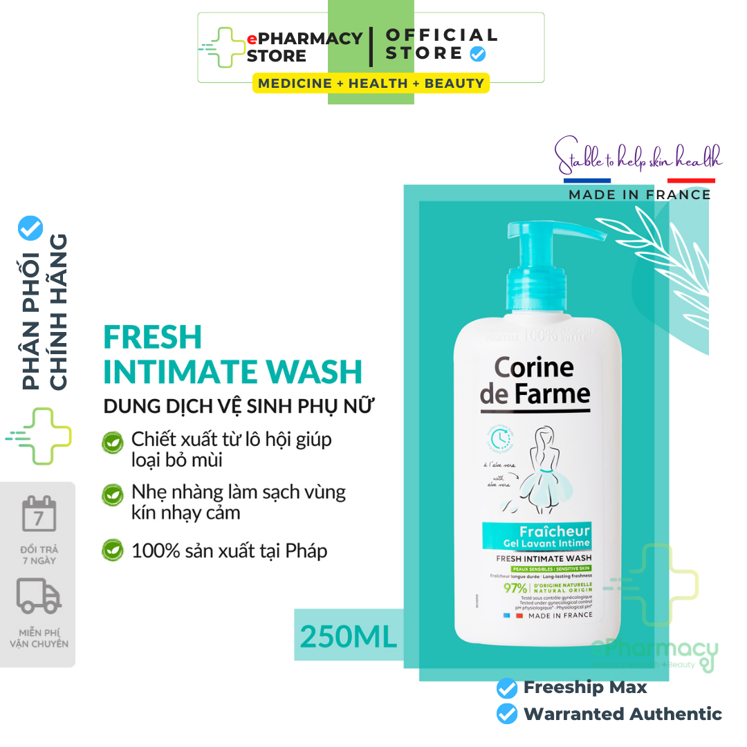 Dung Dịch Vệ Sinh Phụ Nữ Corine de Farme FRESH INTIMATE WASH 250ml