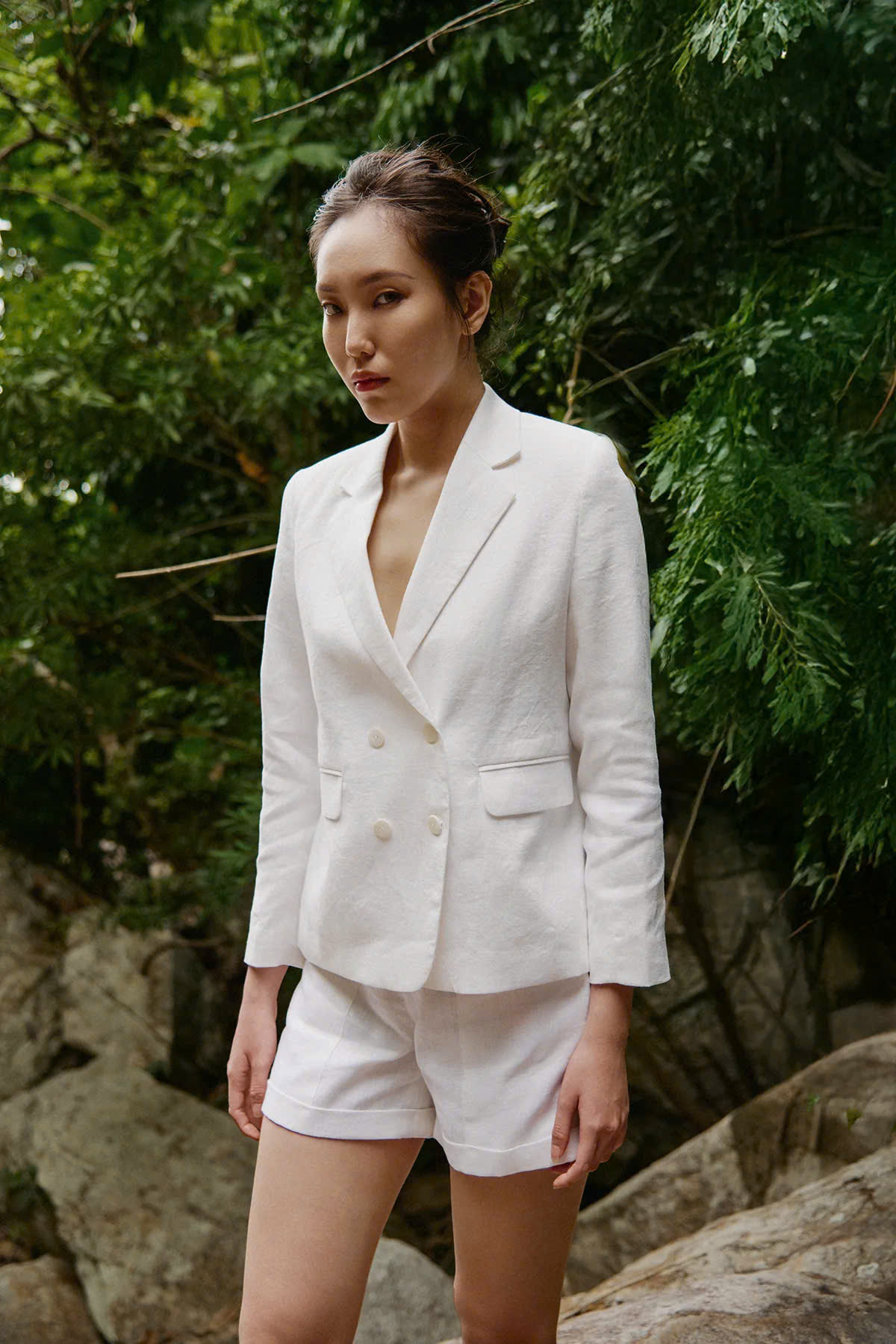 Áo Vest Blazer Nữ Linen Trắng Thanh Lịch, Áo Khoác Blazer Linen An Nam Top169