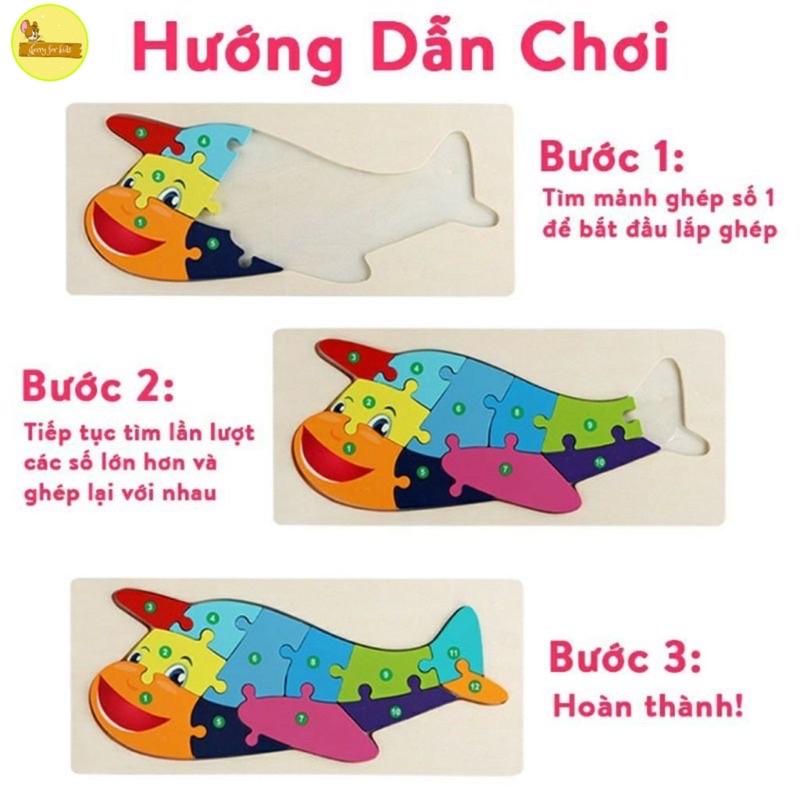 Đồ chơi trẻ em tranh ghép hình nối theo số 12 mẫu khác nhau, bằng gỗ giúp bé phát triển vận động tinh và tư duy