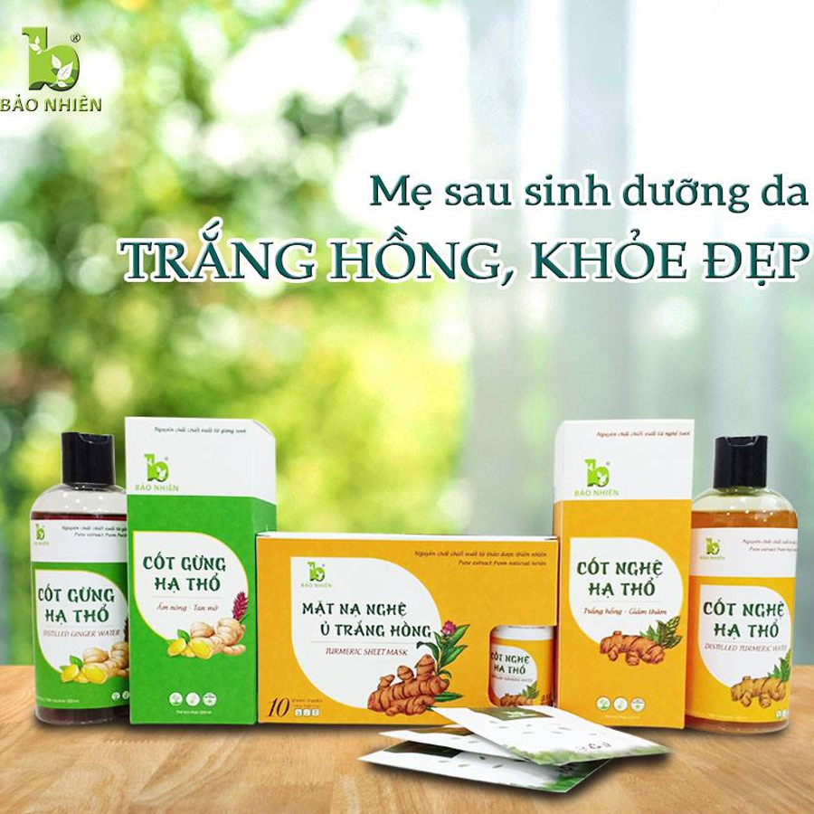 Hộp 10 Gói Mặt Nạ Nghệ Ủ Da Trắng Hồng Mờ Thâm Sạm Tái Tạo Da Ngăn Ngừa Mụn Bảo Nhiên Dành Cho Mẹ Bầu Và Mẹ Sau Sinh Tại Nhà - Tặng 1 Cốt Nghệ 50Ml