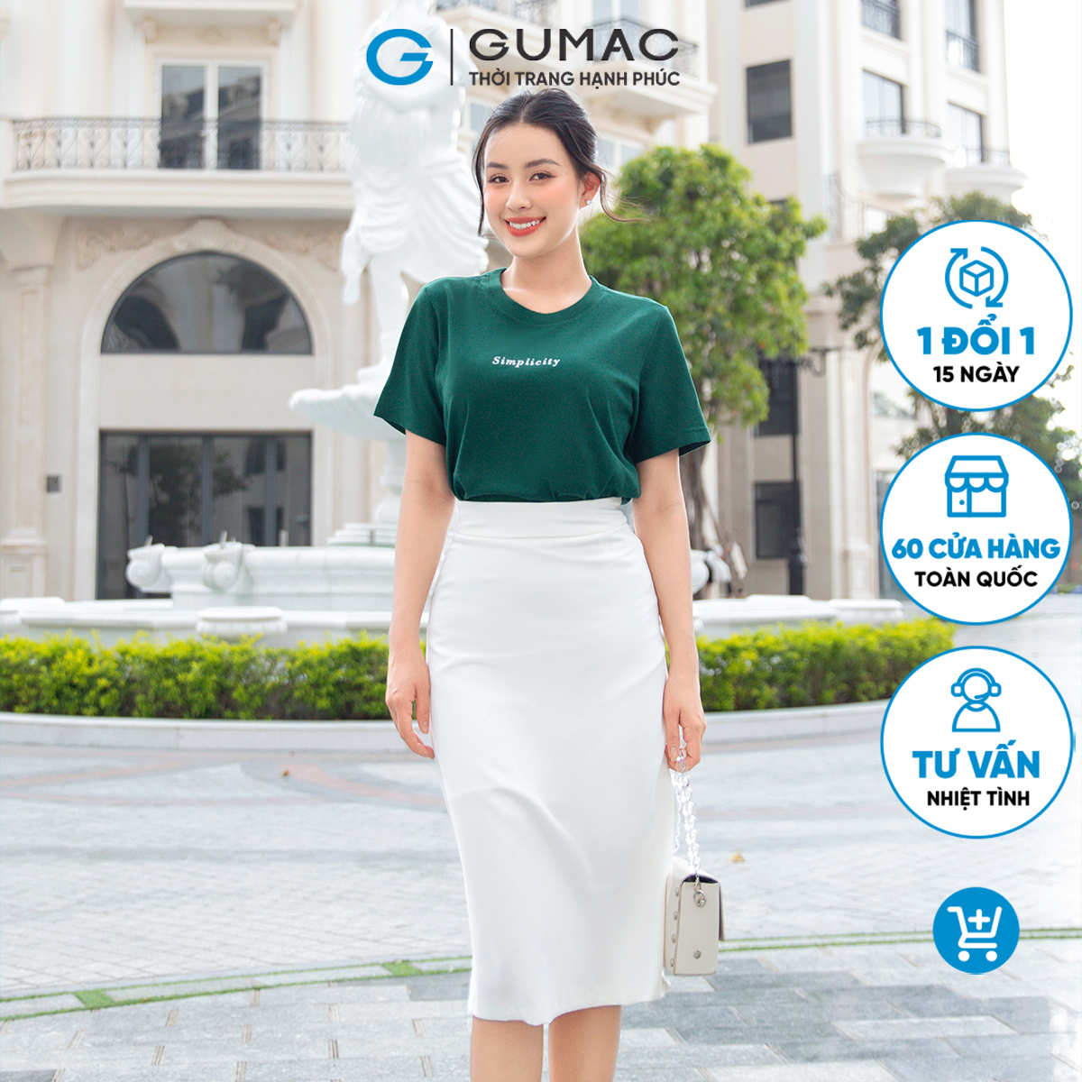 Áo thun nữ tay ngắn thêu chữ dày dặn trẻ trung thoải mái GUMAC ATD09032