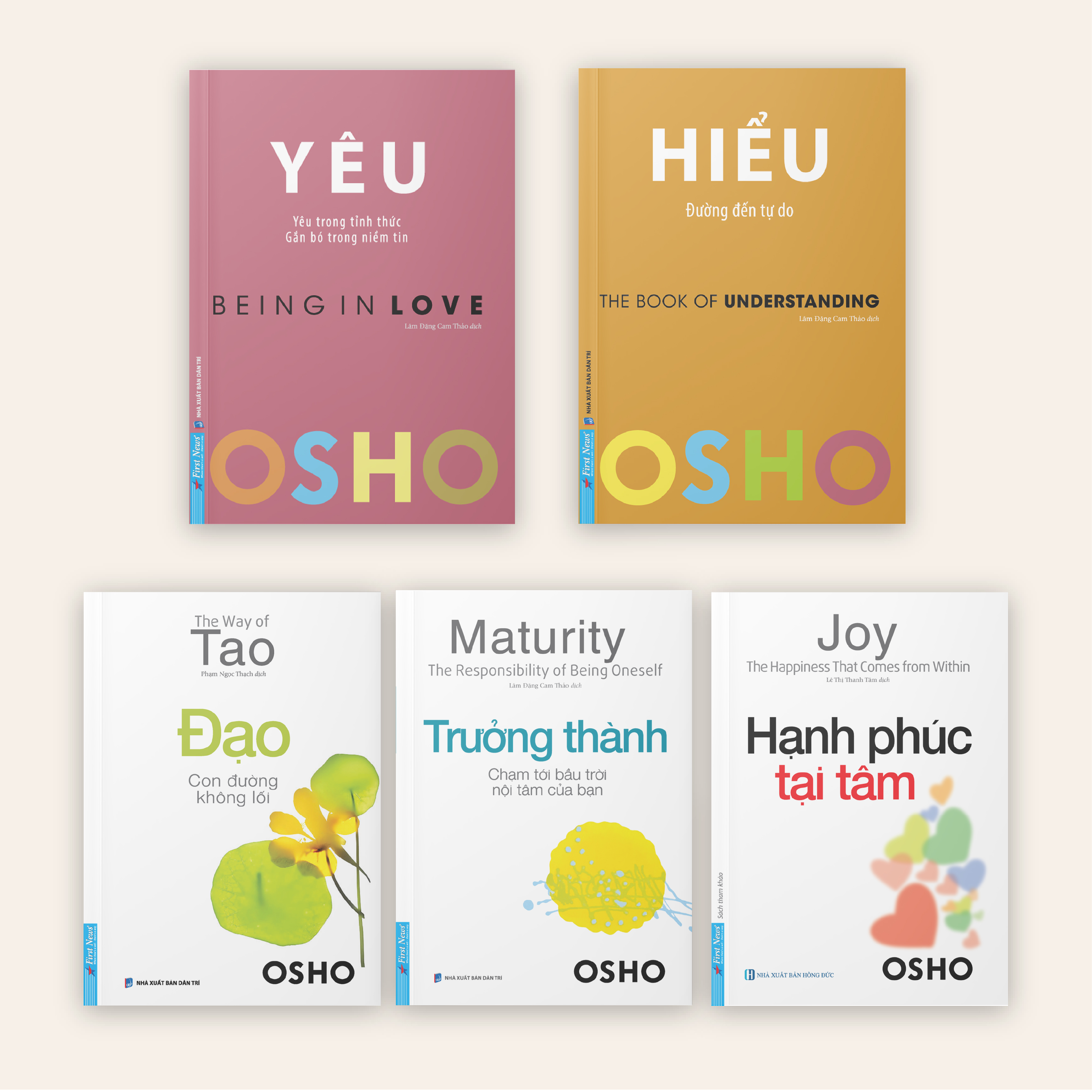  Sách - Combo 5 Cuốn Osho : Yêu + Hiểu + Đạo + Hạnh Phúc + Trưởng Thành