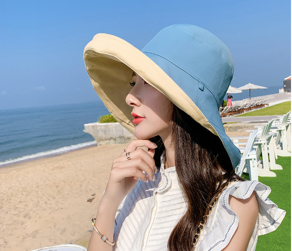 Mũ nón chống nắng rộng vành đội 2 mặt cỡ lớn màu xanh
