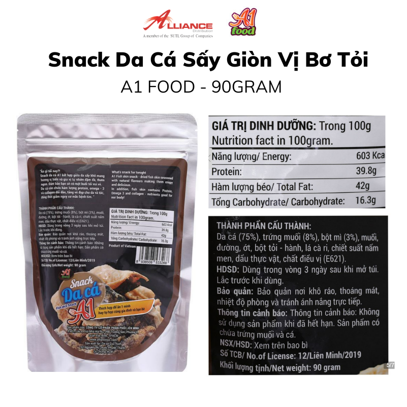 Snack Da Cá Vị Bơ Tỏi  A1 Food - 90gram