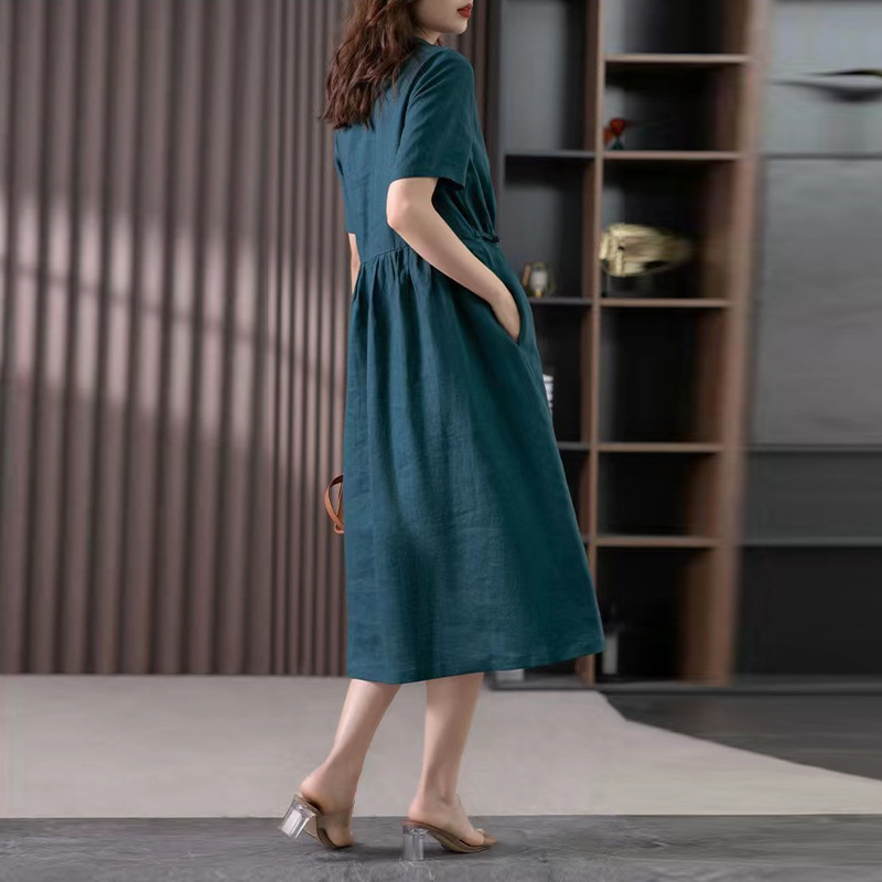 Váy Đầm Sơ Mi Chất Linen From Rộng Dáng Dài Mặc Hè Mát Đũi Việt phù hợp đi chơi dạo phố