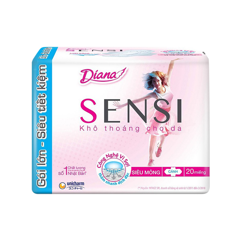 Combo to (2 gói Diana SENSI Siêu mỏng cánh 20 miếng, 1 gói Diana SENSI Hàng Ngày Kháng Khuẩn 40 miếng, 2 gói Diana SENSI Night 29 cm 4 miếng) tặng 1 gối Unicorn Sofa