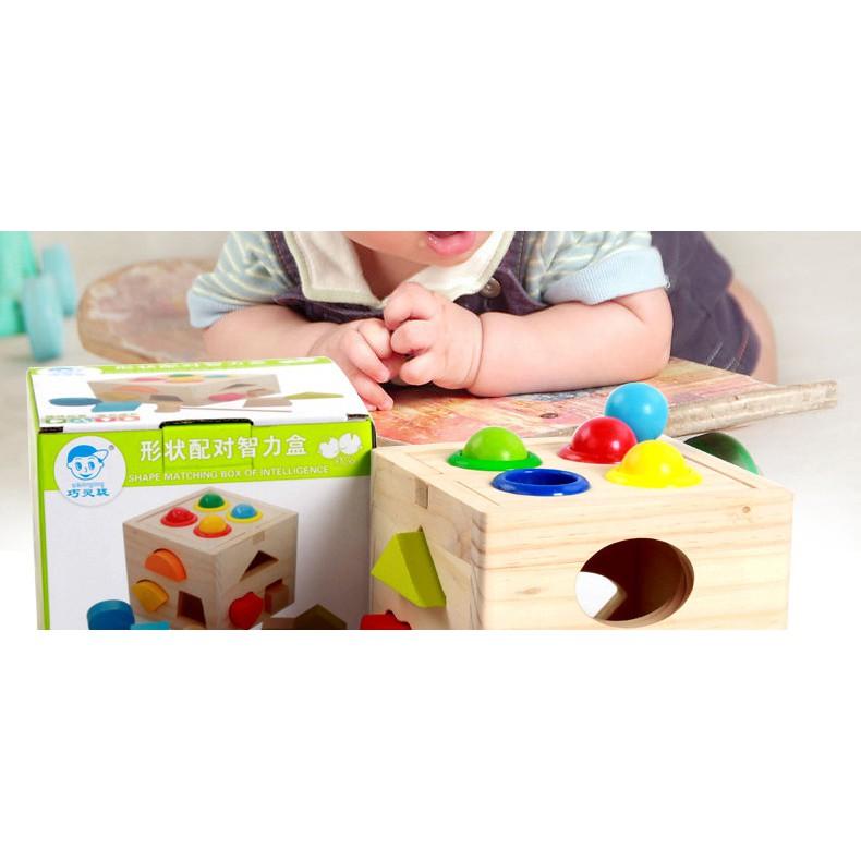 Đập Bóng Thả Hình Đồ Chơi Gỗ Montessori ,Màu Sắc Đẹp,Bé Luyện Kỹ Năng Tay và Học Màu Sắc,Hình Khối