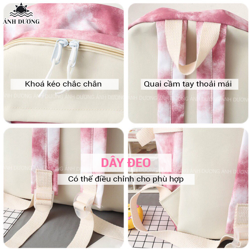 Set 5 món balo nữ đi học đi chơi thời trang hàn quốc Ánh Dương Clothing TB28 màu lem cho học sinh sinh viên chống thấm nước tặng kèm phụ kiện trang trí dễ thương