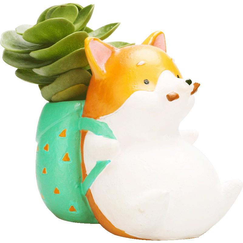 Chậu trồng cây hình con cáo đeo túi, phù hợp trồng sen đá, xương rồng, cẩm nhung, cắm hoa, cắm bút