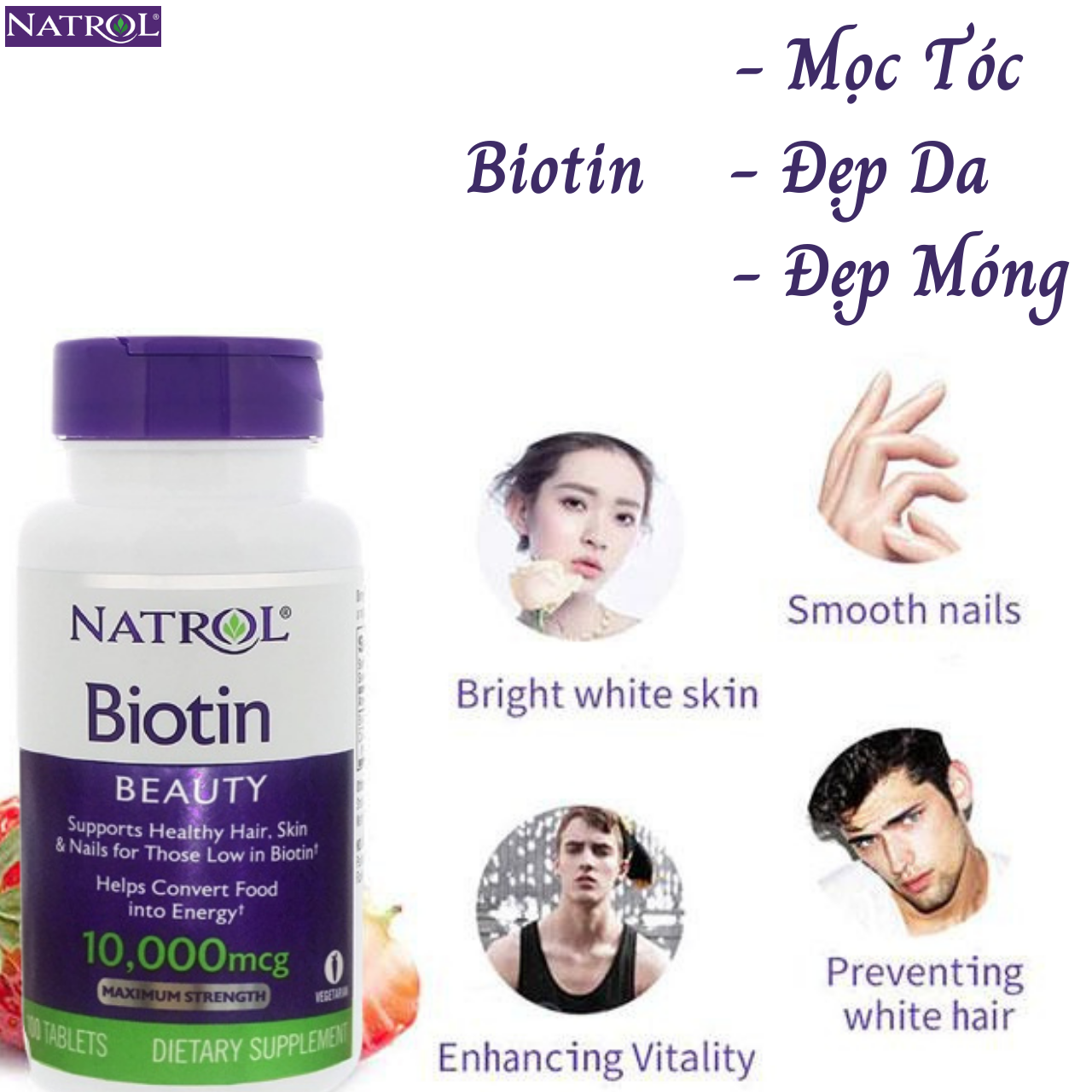 Hỗ trợ mọc tóc Natrol Biotin Beauty giúp tóc mọc nhanh dài, dày hơn,   làn da rạng rỡ và móng tay chắc khỏe - Massel Official