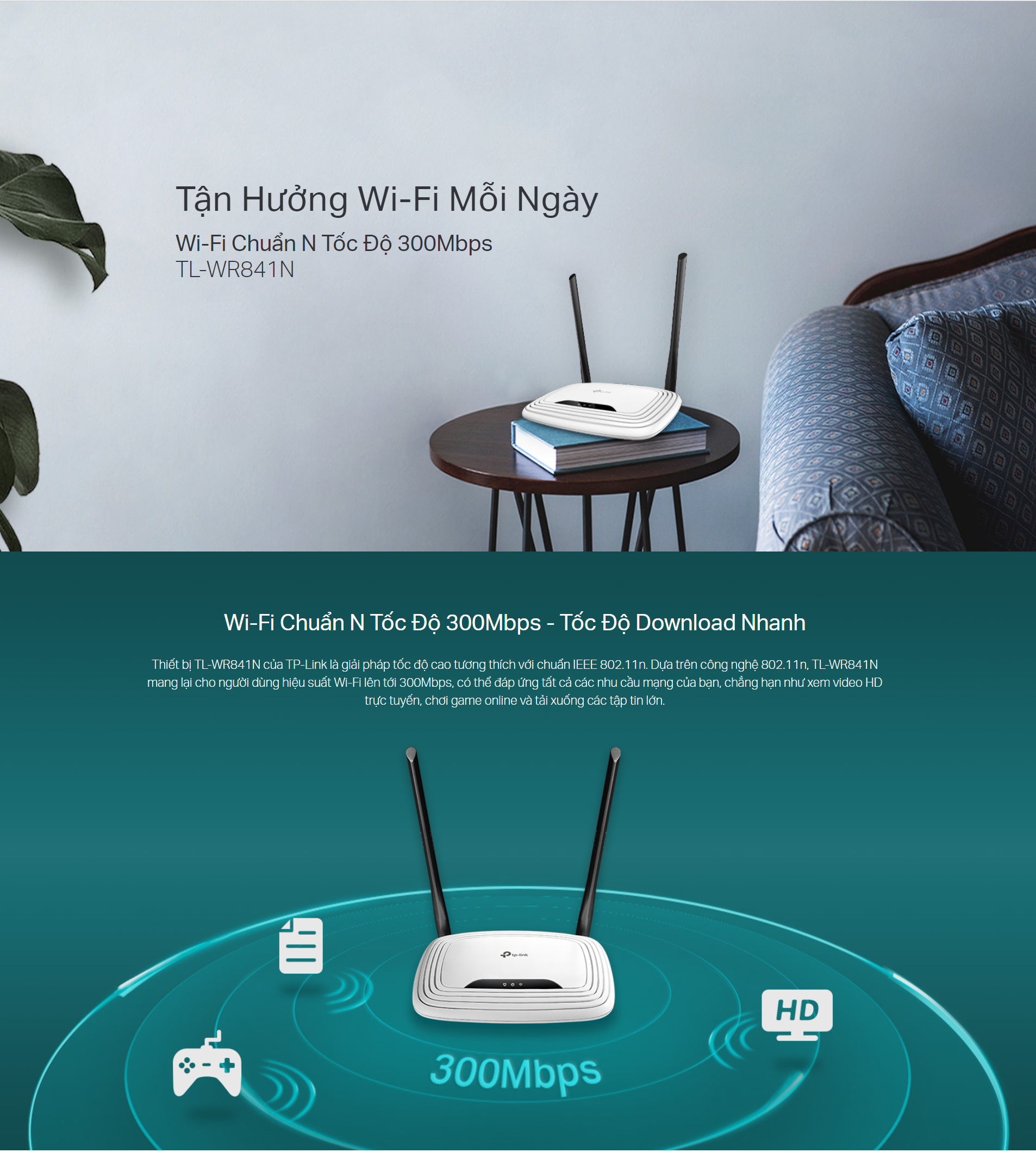 TP-Link TL-WR841N - Router Wifi Chuẩn N Tốc Độ 300Mbps - Hàng Chính Hãng
