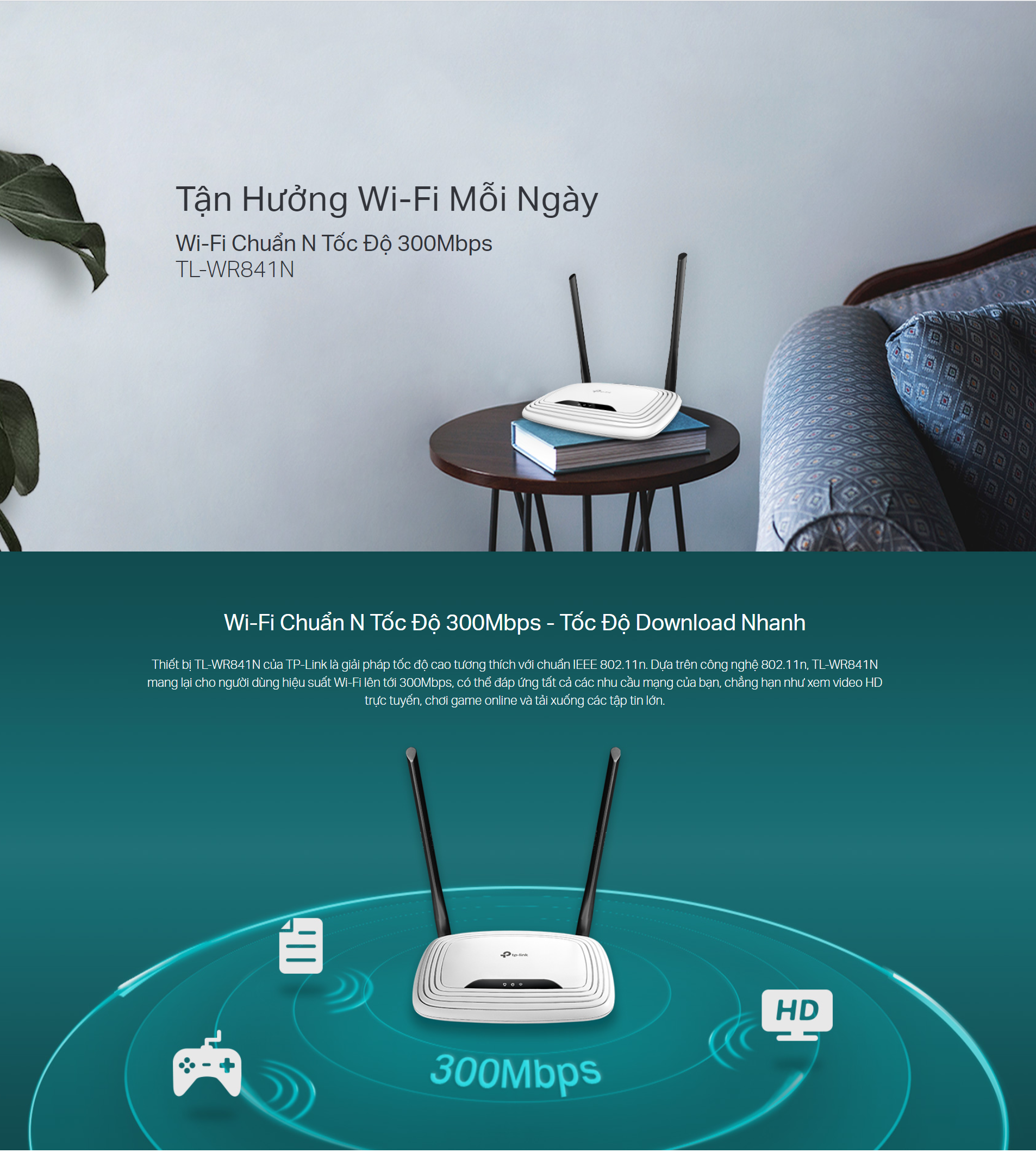 TP-Link  TL-WR841N - Router Wifi Chuẩn N Tốc Độ 300Mbps - Hàng Chính Hãng