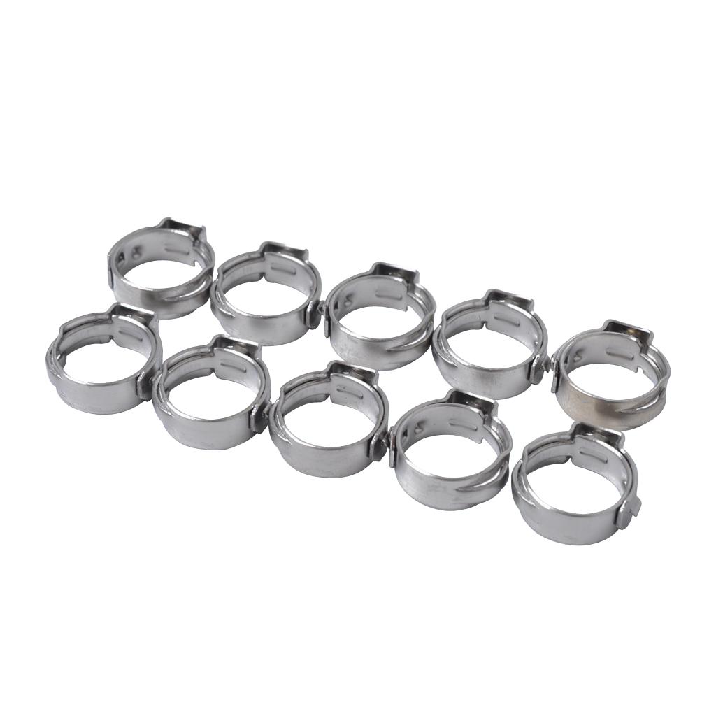 10 Pieces Stainless Steel Single Ear Hose Clamps 8.8mm-10.5mm Adjustable