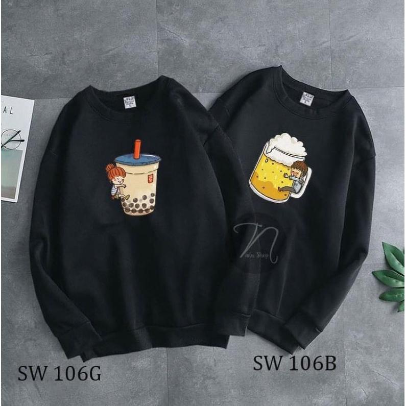 áo sweater unisex nam nữ hình trà sữa bia có bigsize vải nỉ bông cao cấp