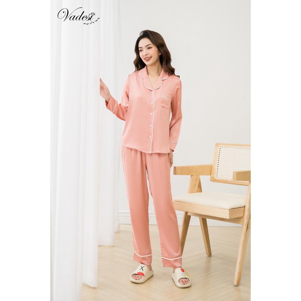 Bộ Pijama Dài Tay Lụa Cao Cấp Màu Trơn Basic Đẹp Mềm Mượt - Thời Trang Vadesi