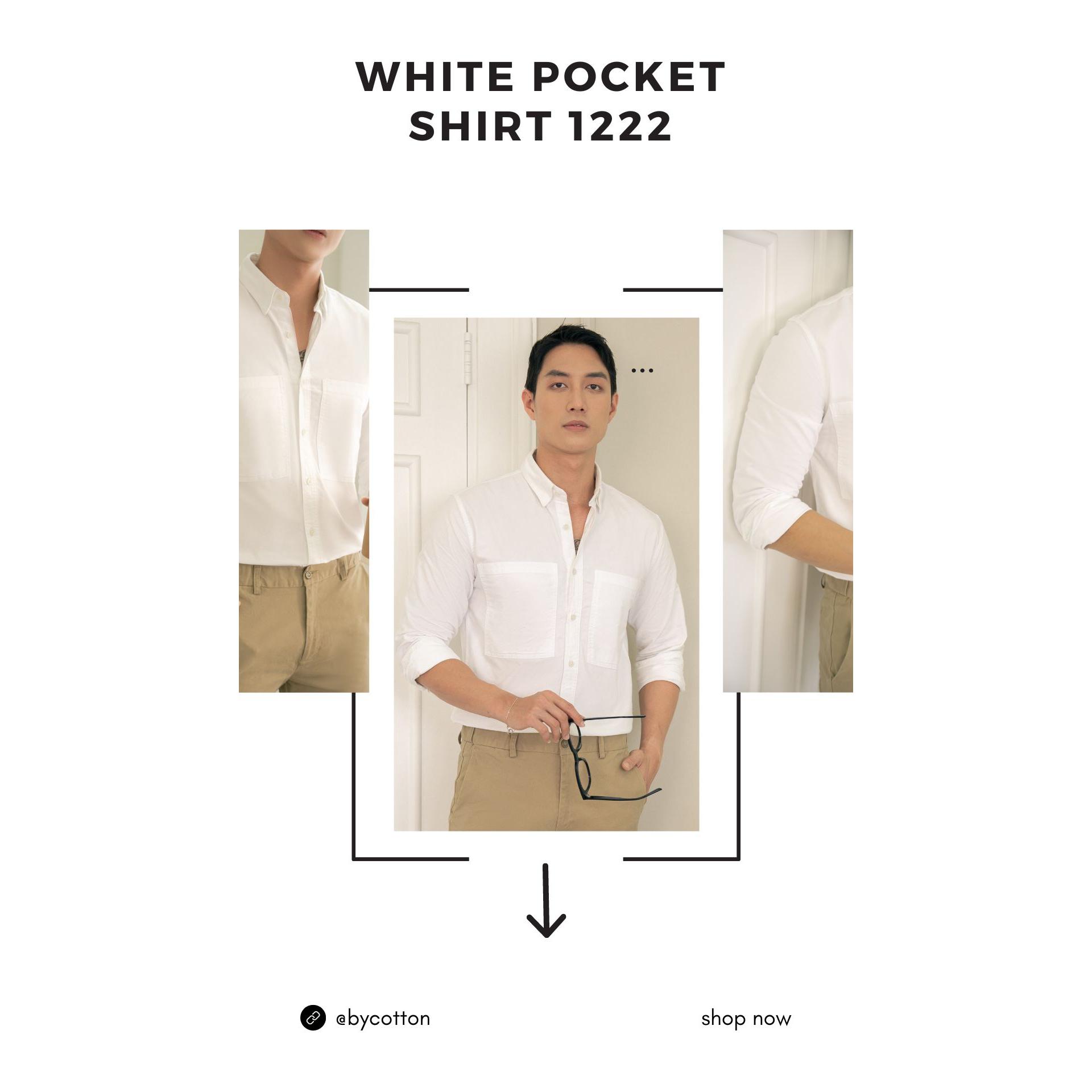 Áo Sơ Mi Nam Dài Tay Trơn BY COTTON White Pocket Shirt 1222