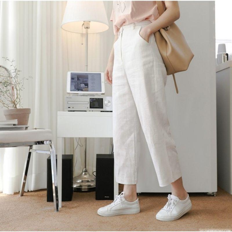 Quần đũi ống rộng dáng dài cúc thật cạp chun lưng kiểu Nhật - Quần đũi ống suông khóa trước