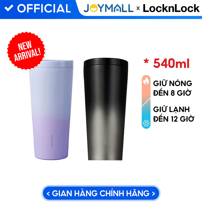 Ly giữ nhiệt LocknLock 540ml LHC4279VOL, LHC4279NBLK - Hàng chính hãng, Thép không gỉ SUS304, đế silicone - JoyMall