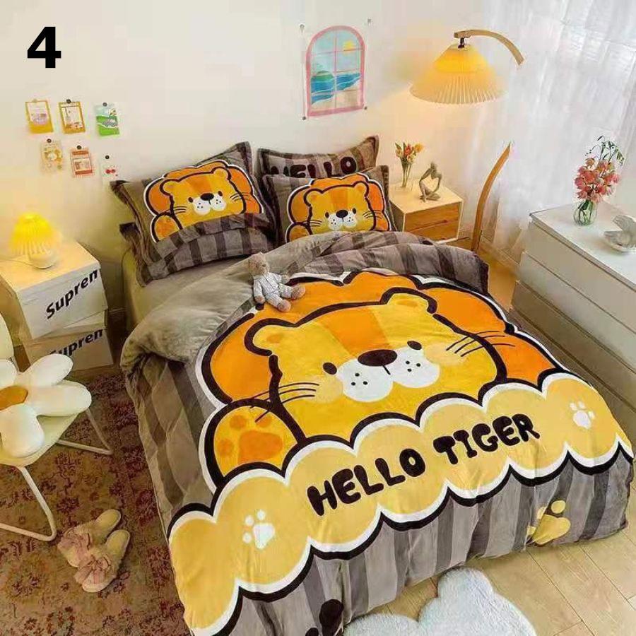 Bộ chăn ga gối vải nỉ nhung 4 món hình 3D họa tiết gấu siêu đẹp – chăn mền, drap giường, vỏ gối - ga giường đủ size